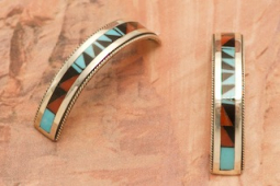 Zuni Indian Jewelry Genuine Gemstones Sterling Silver Half Hoop Earrings